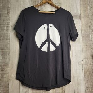 Old Navy Black Ghost Peace Sign Tshirt. Halloween. Size Large